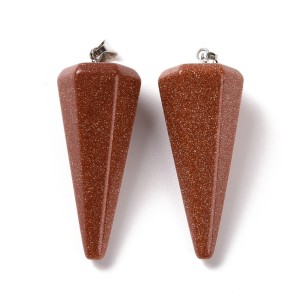 Goldstone Pendulum / Pendant Faceted Platinum Plated 30-35mm
